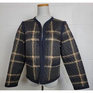 L.L. Bean Plaid Quilted Jacket - Navy and Beige
